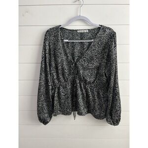 Abercrombie And Fitch Babydoll Tie Front Top Black‎ White Womens XL